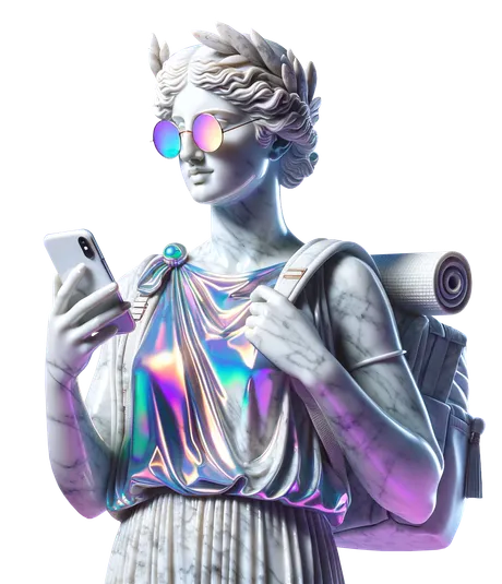 A modern greek statue holding a smartphone